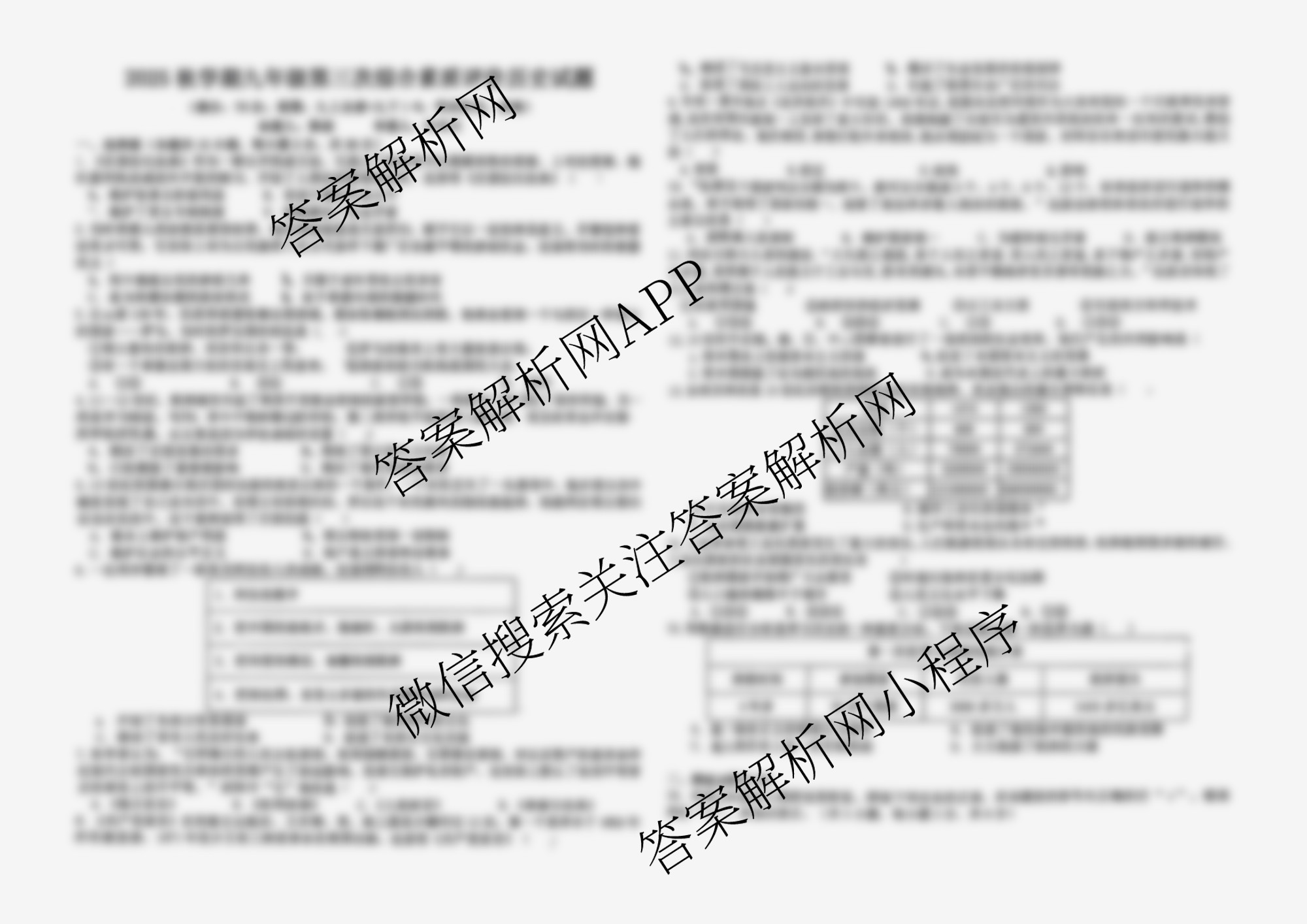 安徽省六安市九中2025年秋学期九年级第三次综合素质评价(12月)各科答案及试卷（含物理 语文 历史等7份）历史试题