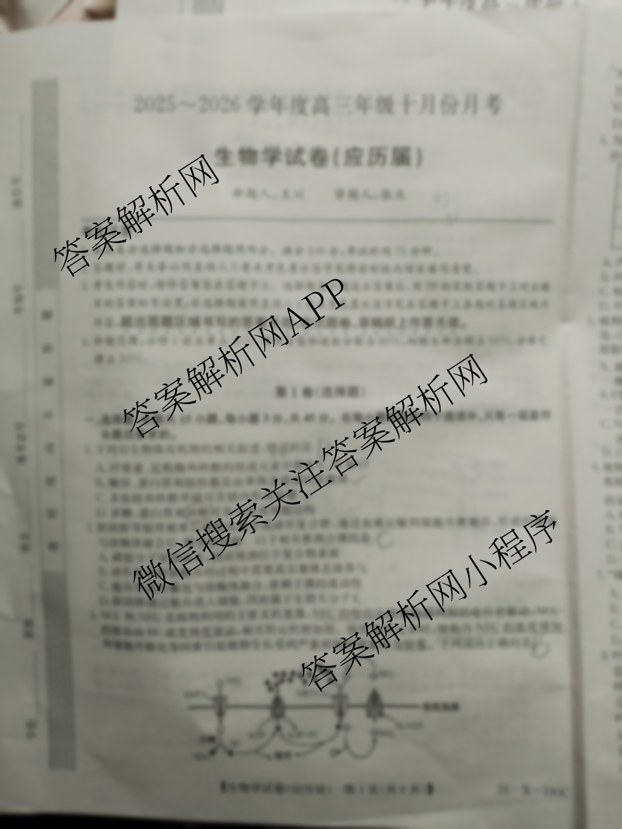 安徽省2025~2026学年度高三年级十月份月考(应历届)26-X-190C各科答案及试卷(已更新历史、英语、化学等9份)化学试题