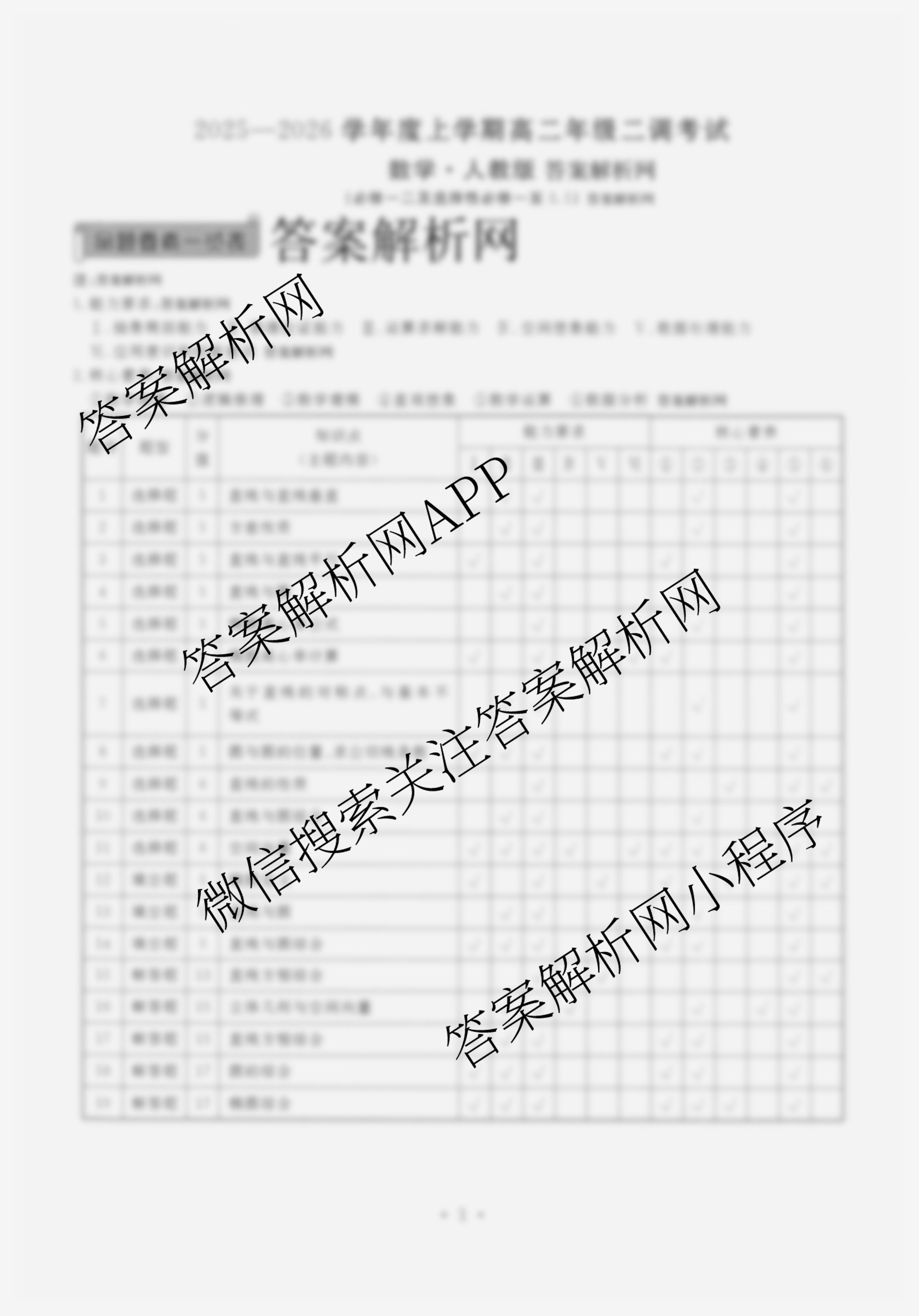 衡水金卷先享题月考卷2025-2026学年度上学期高二年级二调考试各科答案及试卷（9科全）数学答案