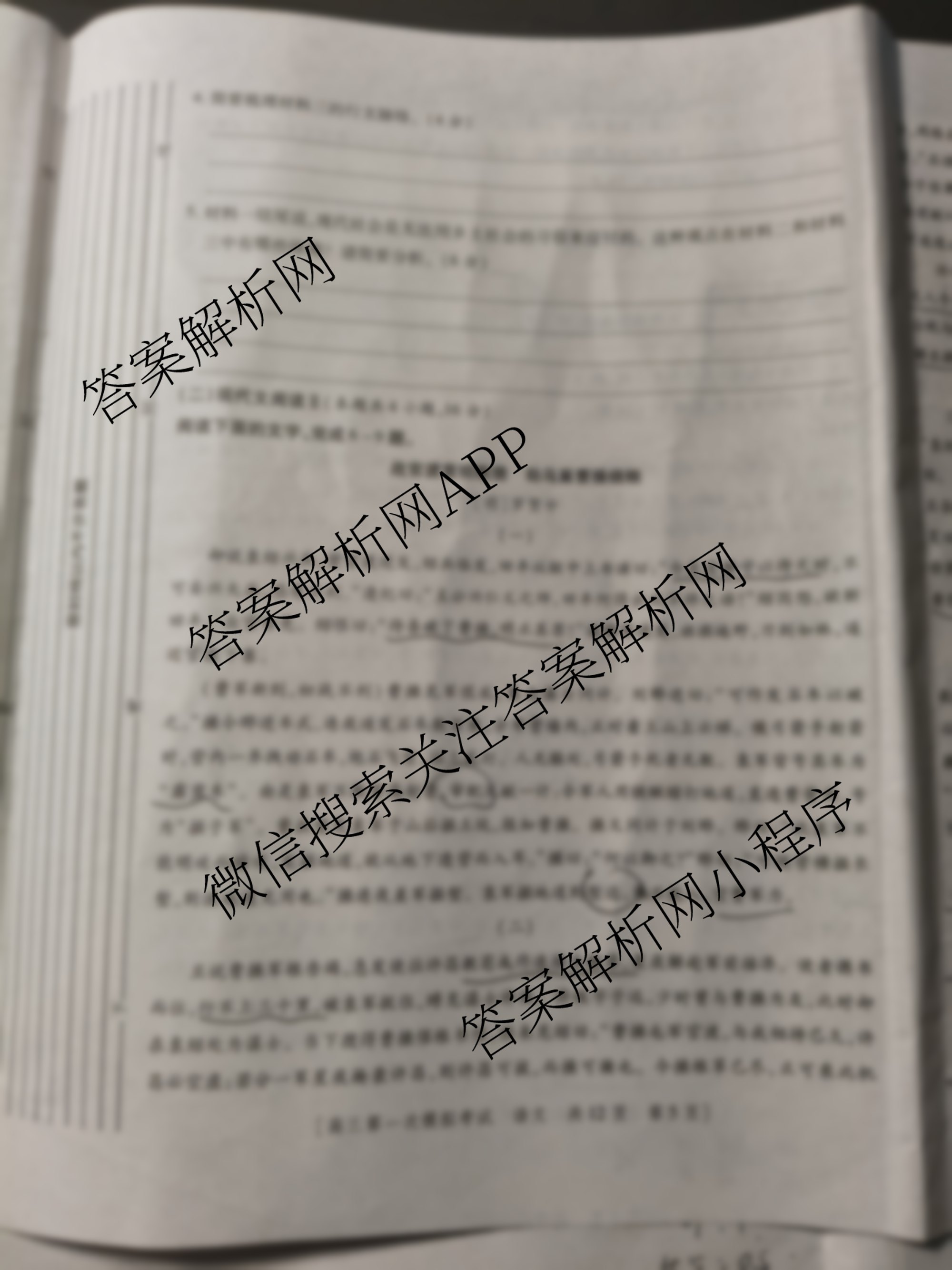 陕西省兴市2026届高三第一次模拟考试（含地理、政治、生物等）语文试题