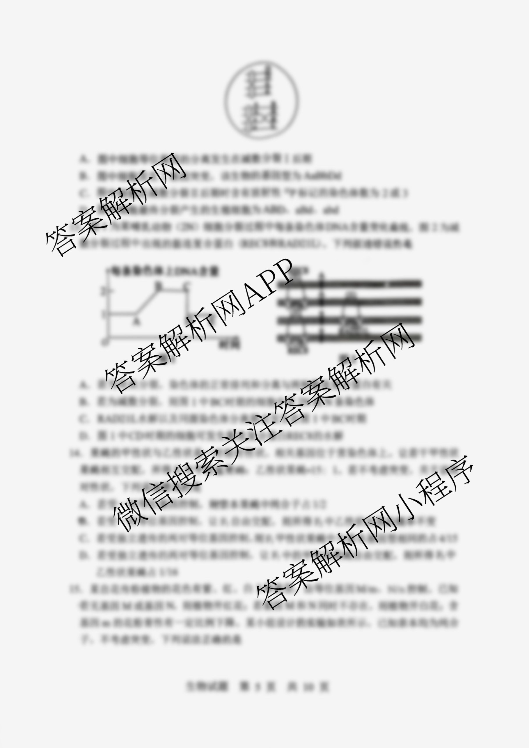 山东省实验中学2026届高三第一次诊断性考试(2025.10)各科答案及试卷: 含化学 历史 数学试卷解析生物试题