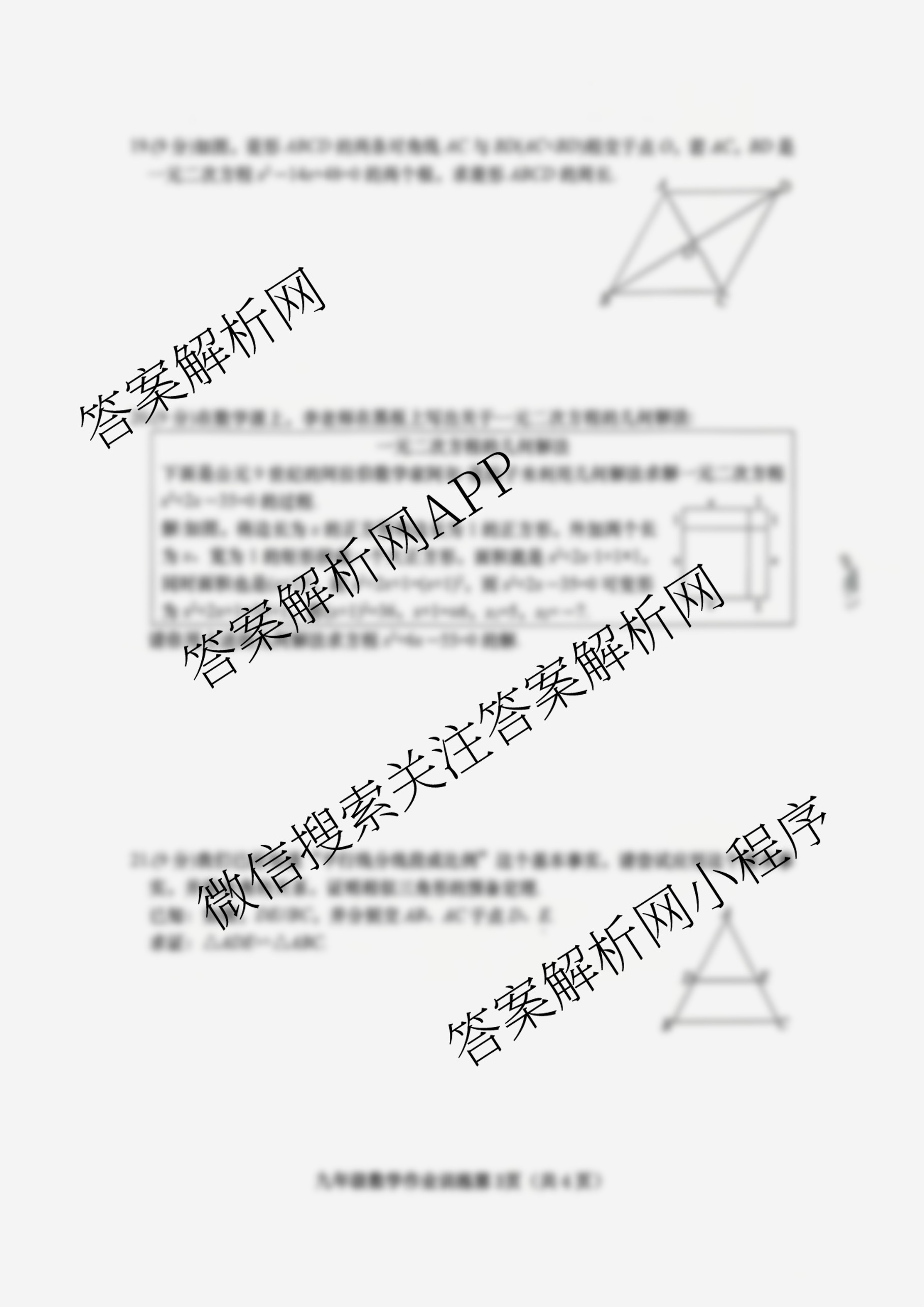 河南省南阳市2025年秋期九年级阶段性作业训练各科答案及试卷（含语文 数学 化学等）数学试题