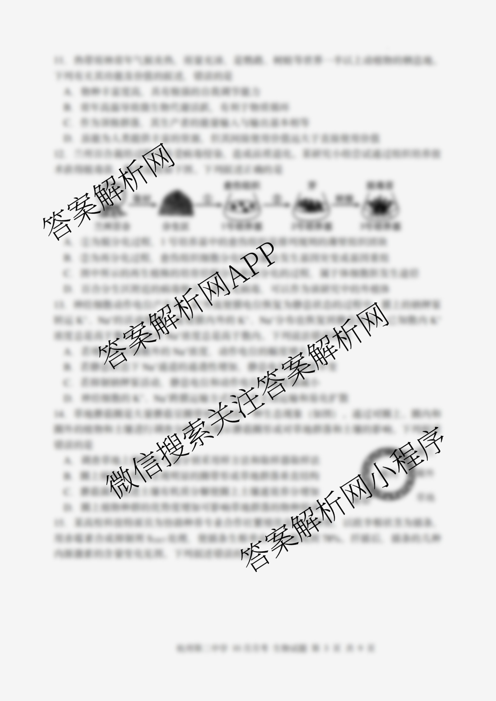 杭州二中2025学年第一学期高三年级十月月考试卷及答案汇总（含化学、政治、生物等）生物试题