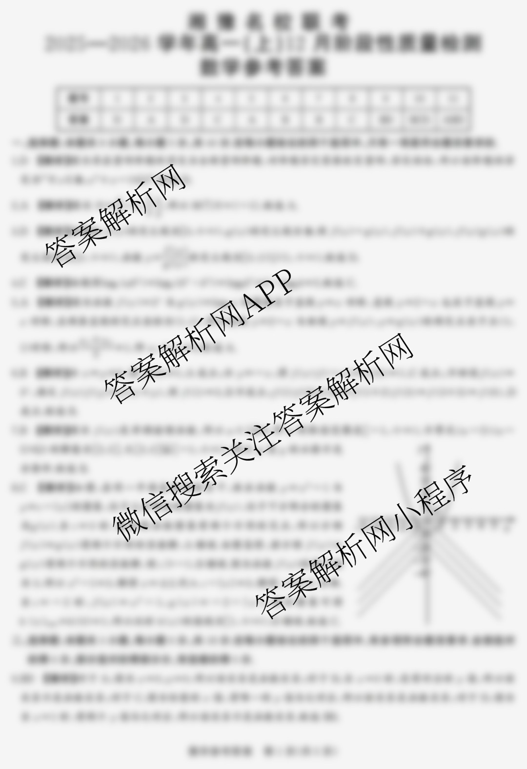 湘豫名校联考2025-2026学年高一(上)12月阶段性质量检测各科答案及试卷（含化学、历史、生物等）数学答案