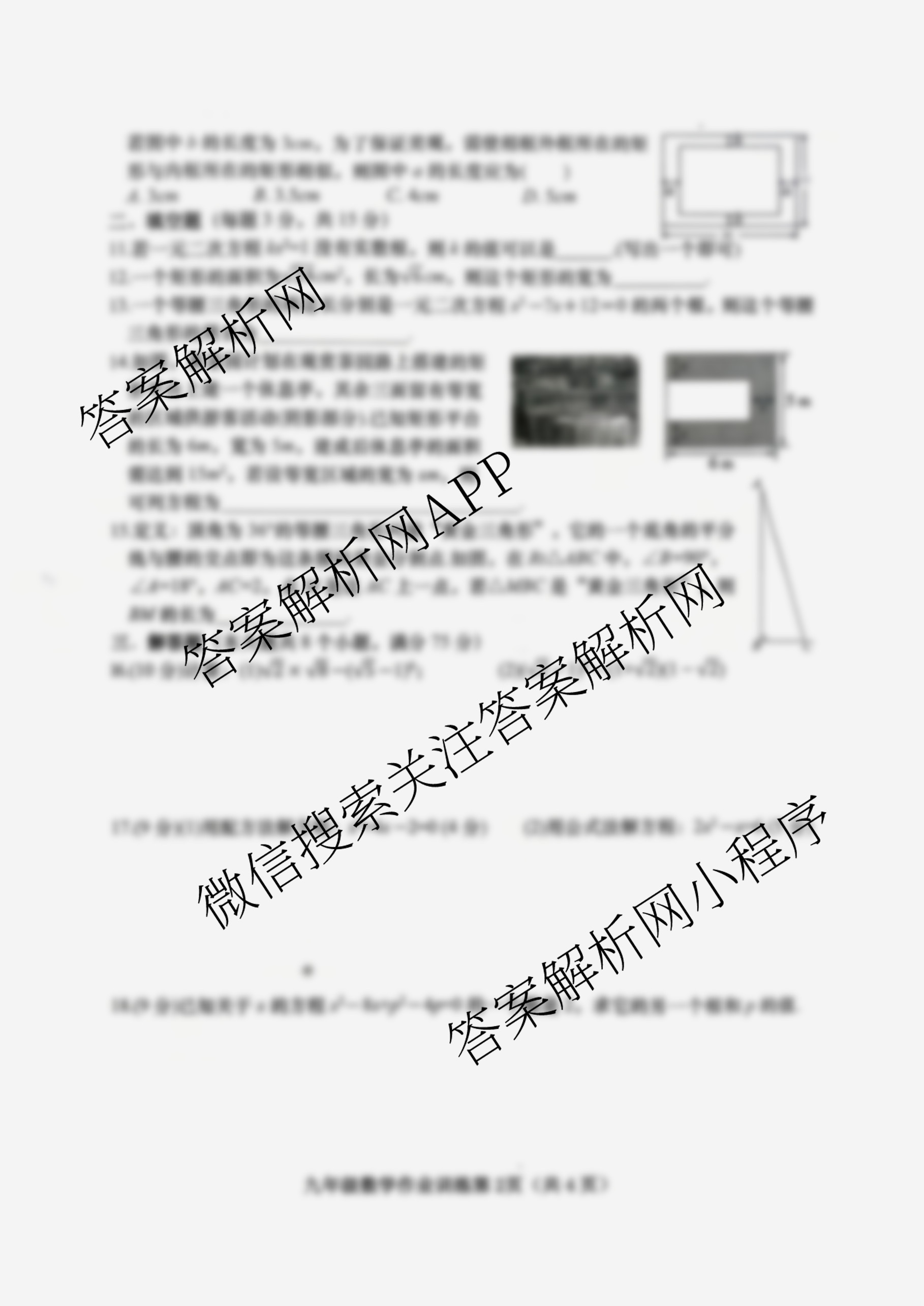 河南省南阳市2025年秋期九年级阶段性作业训练各科答案及试卷（含语文 数学 化学等）数学试题