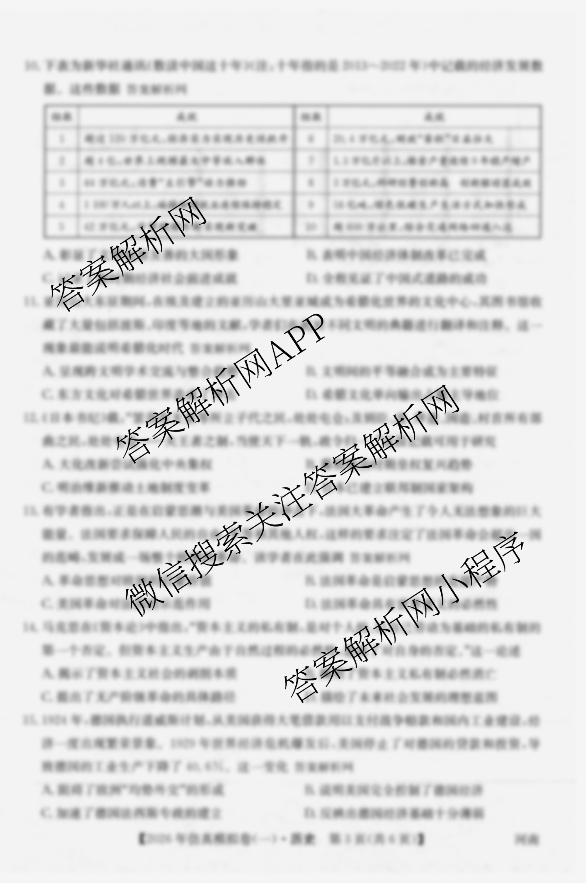 2026年全国高考仿真模拟卷(一)1试卷及答案汇总（含语文、化学(E2)、化学(广西)等）历史试题