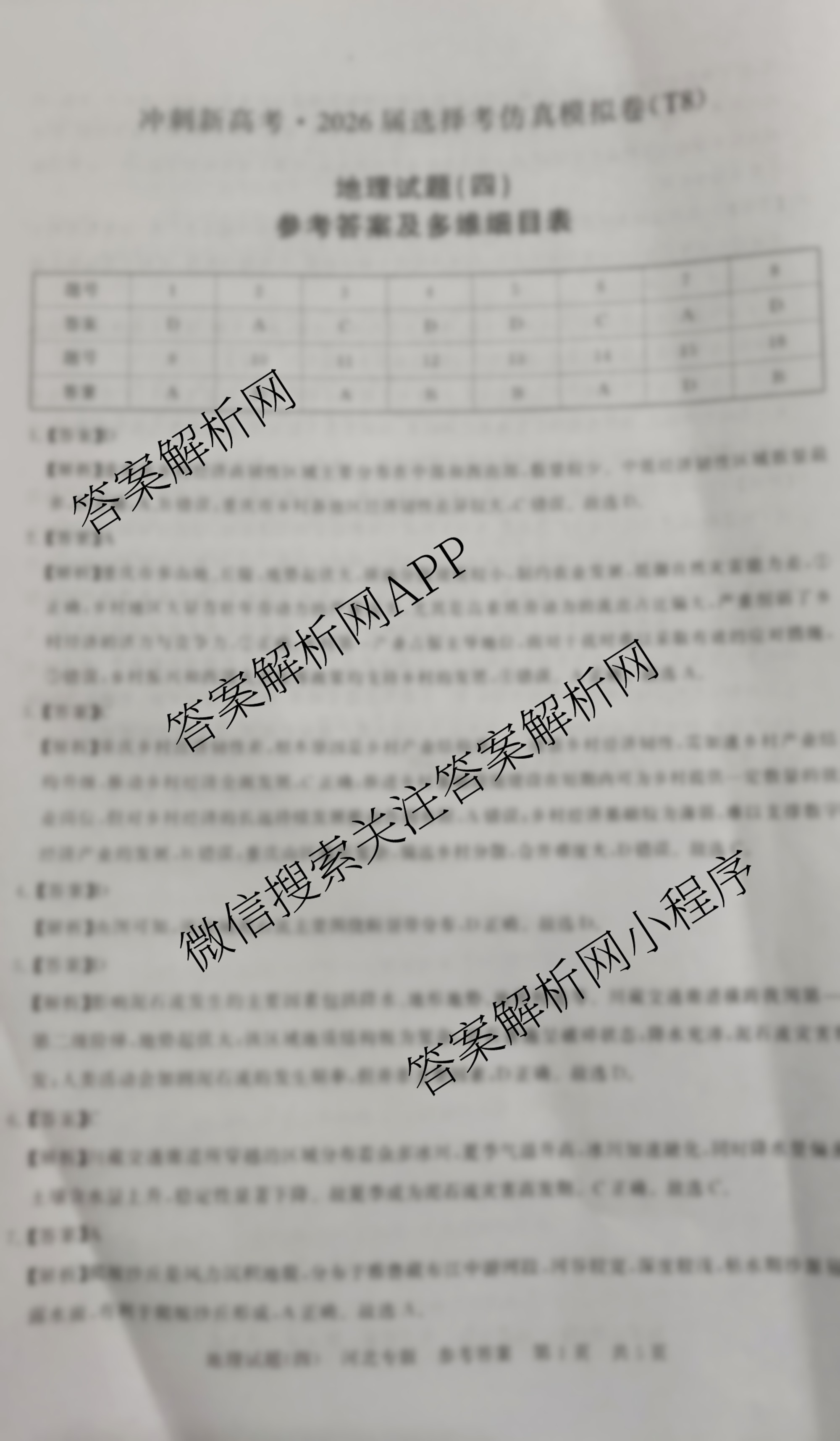 冲刺新高考2026届高考仿真模拟卷(T8)(四)4试卷及答案汇总（含地理 历史(河北专版) 历史等）地理答案