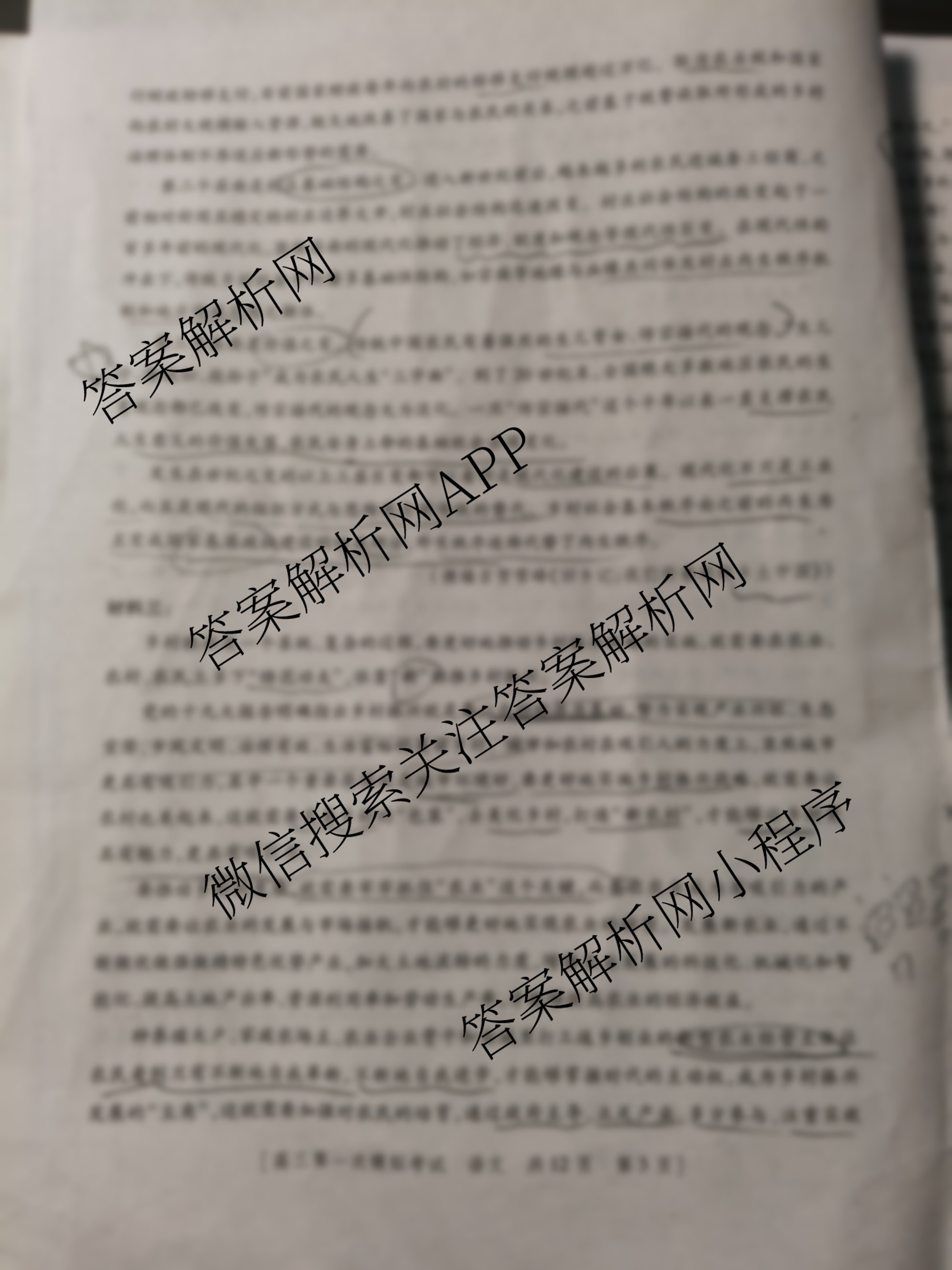 陕西省兴市2026届高三第一次模拟考试（含地理、政治、生物等）语文试题